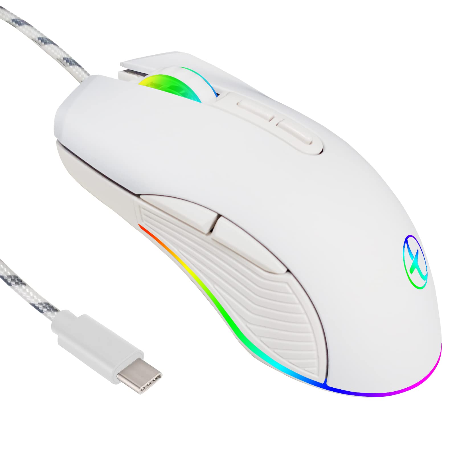 IULONEE Gaming Mice, Ergonomic Wired Type C Mouse USB C Mice RGB Gaming Mouse 3200 DPI Compatible with M@c, Matebook, Chromebook, HP OMEN, Windows PC and More USB Type C Devices (White)