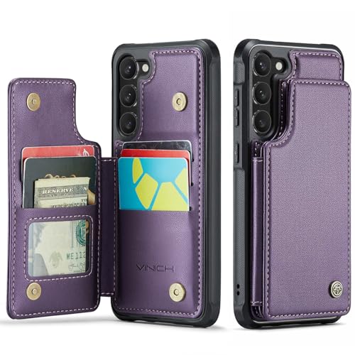 Vinich for Samsung Galaxy S23 Plus Wallet Case with Card Holder RFID Blocking Credit Slots Kickstand Shockproof Phone Cover Fit for Galaxy S23 Plus 6.6 Purple