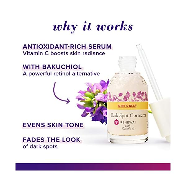 Burts-Bees-Renewal-Dark-Spot-Corrector-with-Bakuchiol-Natural-Retinol-Alternative-Raspberry-1-Fl-Oz-Package-May-Vary Burt's Bees Renewal Dark Spot Corrector With Natural Retinol Alternative and Vitamin C, Reduces Appearance of Dark Spots and Uneven Skin Tone, 98.6 Percent Natural Origin Skin Care, 1 fl. oz. Bottle