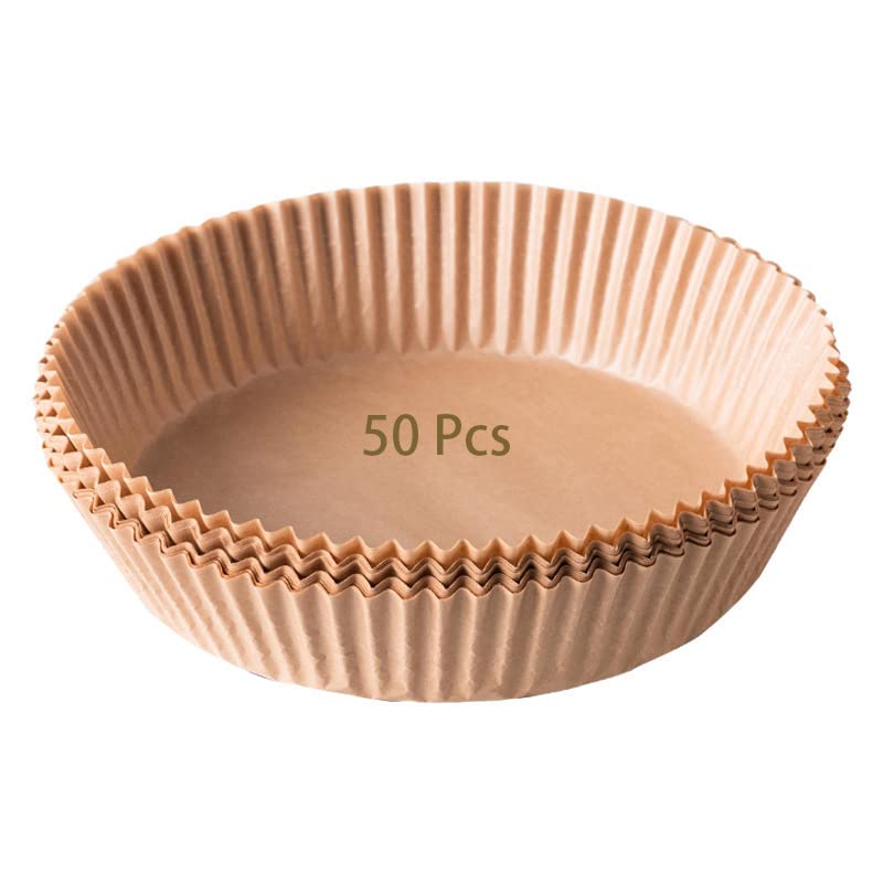 Air Fryer Liners, Air Fryer Paper Liners, Disposable Paper Liner for Air Fryer, Oil-Proof, Water-Proof, Food Grade Parchment for Baking Roasting Microwave (50 Pcs)