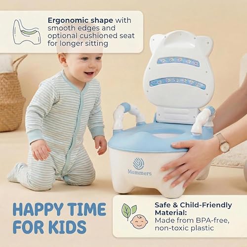 Image of Mommers Baby Potty Training Chair with Removable Potty Bowl & Backrest - Comfortable Toddler Potty Chair with Removable Bowl Easy-to-Clean Tray for Boys and Girls