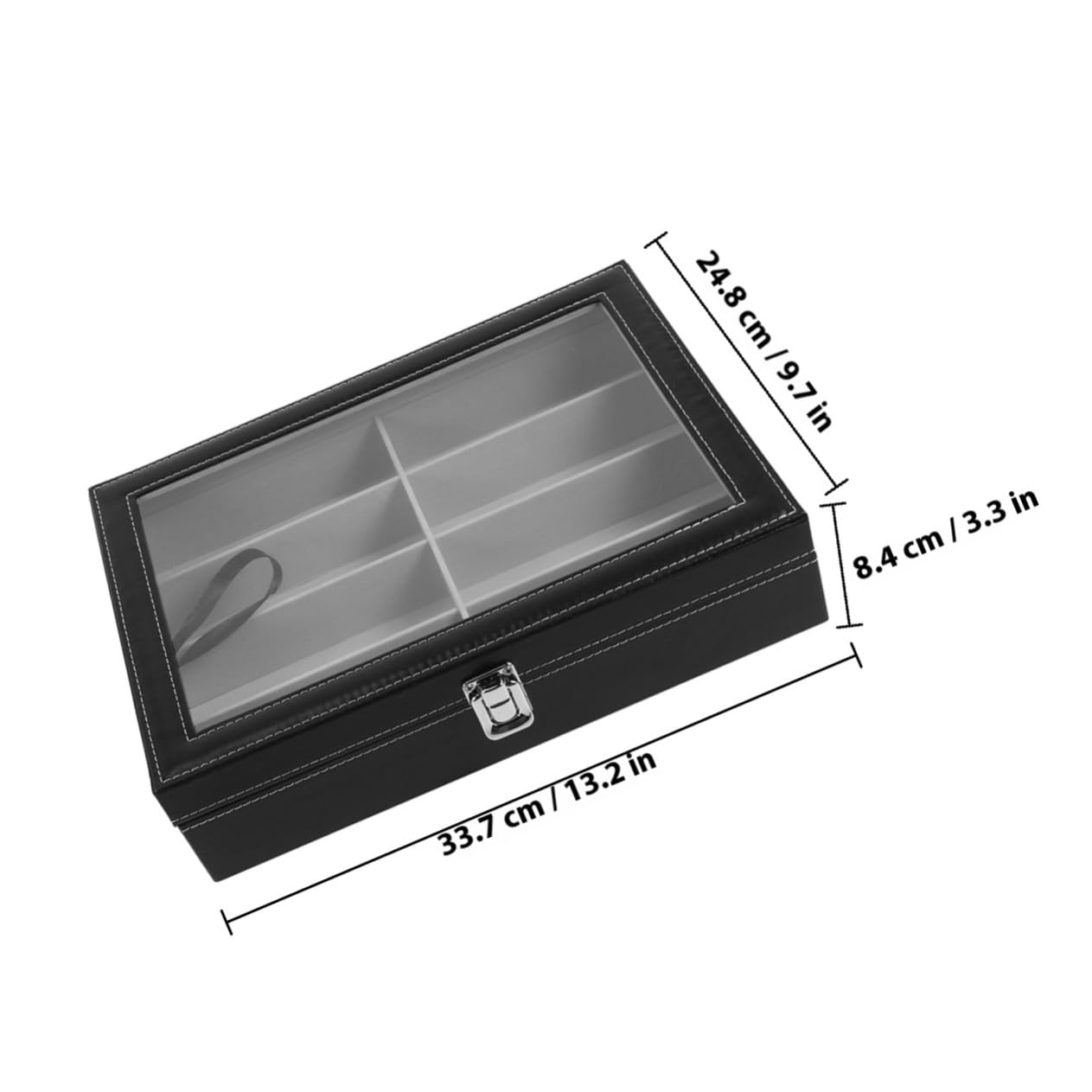 Veemoon Scatola Nero Specchio Portaocchiali con Scomparti Sole a 8 | Pannello in Mdf, Rivestimento Pu, Interno in Flanella, Inserti in Metallo e Vetro