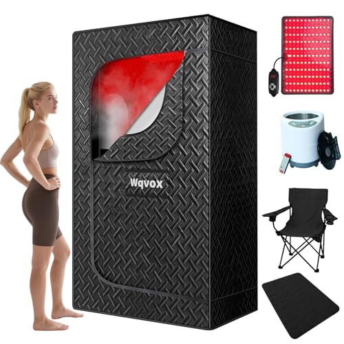 Portable Infrared Sauna for Home, Indoor Sauna Infrared with Red Light Therapy, Includes 660 & 850nm Red Light Therapy Lamp, 3L Steamer, Upgraded Chair and Mat, 72'x 36'x 36', Black