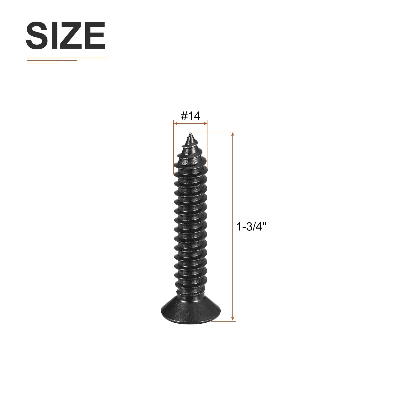 DTGN 100Pcs #14x1-3/4" Flat Head Wood Screws, 304 Stainless Steel Phillips Self Tapping Screws - Good for Woodworking Furniture - Black - Image 2