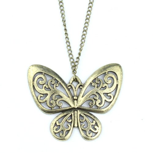 JOVANA Retro Classic vintage Bronze butterfly pendant necklace chain