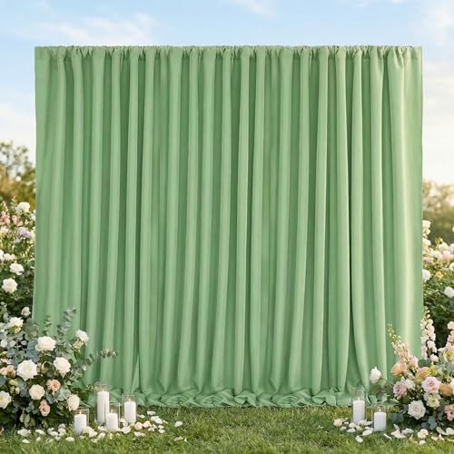 Image of Sage Green Backdrop Curtains 10FTx10FT: Polyester Photographt Background Drapes Fabric - Birthday Party Outdoor Satge Decorations
