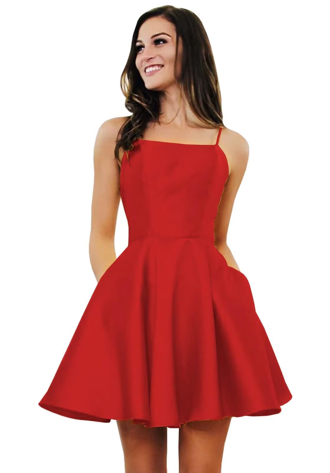 Satin Short Homecoming Dresses with Pockets for Teens Spaghetti Straps Prom Dress for Women 2025