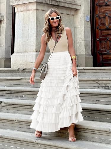 Comfy Stylish Women's Tiered Tulle Maxi Skirt - Sheer Mesh Aline Flared Elastic Waist Long Skirt - Party Wear2