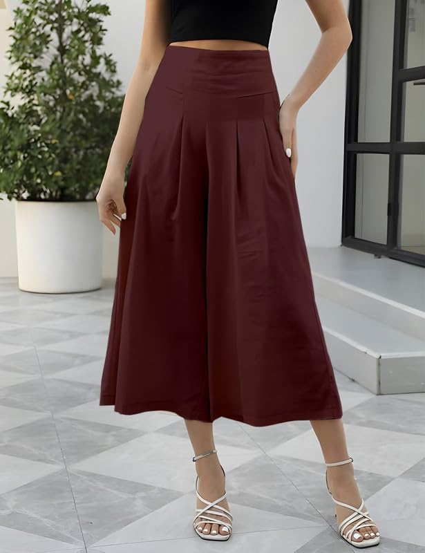 Image of OOMPH! Cotton Linen Palazzo Pant for Women | Women's High Rise High Waist Trousers Flowy Wide Leg Plazzo Pant Trouser with Pocket | Plazo Pant for Woman