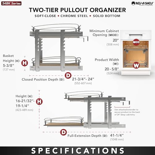 Image of Rev-A-Shelf Dual Pullout Organizer for Cabinets, Min Opening Width 20 inch
