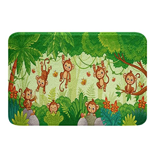 Feelyou Monkey Bath Rugs for Bathroom Non Slip Absorbent Bathroom Rugs Kids Women Men Cute Zoo Animal Monkeys Bath Mats Area Rug Carpet for Kitchen Bedroom Living Room Laundry Entryway Doormat
