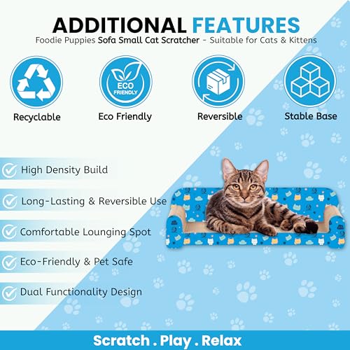 Image of Foodie Puppies Cat Scratcher Pad with Catnip for Cats & Kittens - (Sofa, Small) (43 x 26 x 13 cm) | Durable Modern Longue Corrugated Cardboard Cat Scratching Pad for Furniture Protection & Play