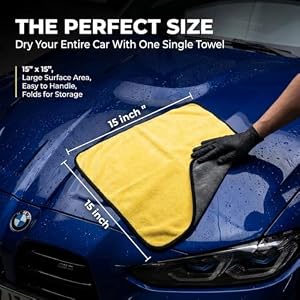 Microfiber Towels for Cars - 15.7" x 15.7" inches, Highly Absorbent Professional Grade Drying Towel Set for Superior Cleaning and Drying Performance - Car Drying & Kitchen Towel - Pack of 3 — photo 5 of 6
