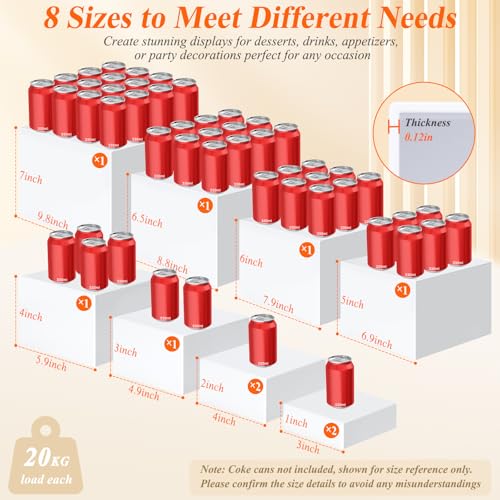 10 Pcs White Acrylic Buffet Risers with Mini Sign and Marker, Food Display Stands for Buffet Table Party Catering Dessert Jewelry Collectibles, Acrylic Cube Nesting Boxes with Hollow Bottoms 8 Sizes - Image 4