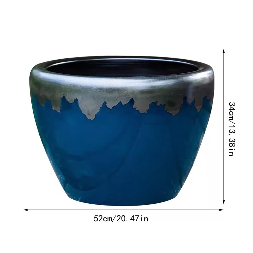 Small Fish Tank Blue Glaze Ceramic Fish Tank Living Room Large Water Tank Courtyard Water Lily Lotus Tank Garden Ornamental Tank Fish Tank Kit(52cm)