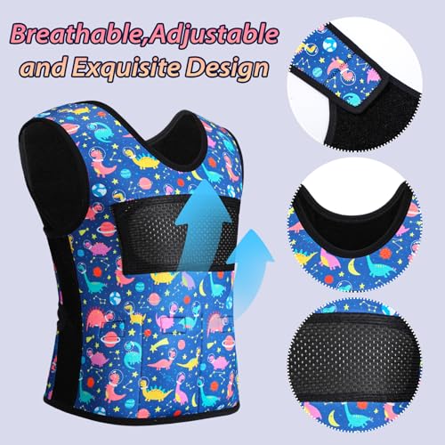 Image of Janmercy Weighted Vest for Kids Ages 2 to 9 Adjustable Neoprene Compression Vest Removable Weights Breathable Comfort Toddler(Dinosaur,Small,Dark Blue)