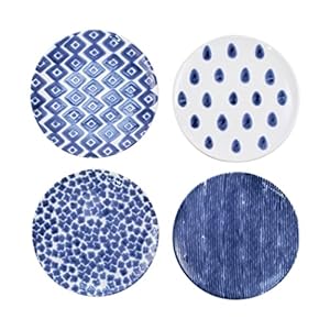 Vietri Viva Santorini Assorted Salad Plates, Set of 4, 9″ Earthenware Dessert Appetizer Dish
