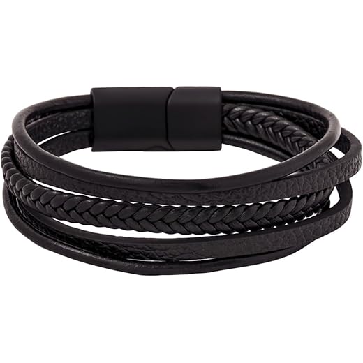 Black Leather Bracelet for Men