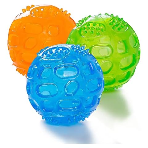 Squeaky Dog Ball, Durable Pet Squeak Chew Bouncy Rubber Toy Balls for Small Large Dogs Indestructible Exercise Training Playing (3 Balls) Cover