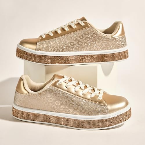 Image of UUBARIS Women's Glitter Tennis Sneakers Neon Dressy Sparkly Sneakers Rhinestone Bling Wedding Bridal Shoes Shiny Sequin Shoes