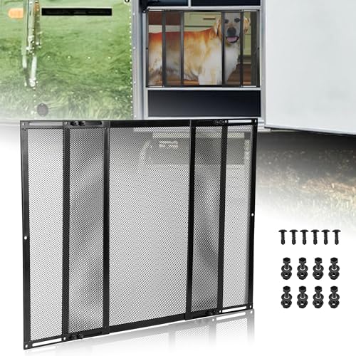 RVZONE Premium RV Screen Door Protector Adjusts from 21.5- 35 Lightweight RV Entry Screen Door Grille Adjustable Metal Screen Defender for RV Door Camper Screen Door Protector for Dogs Kids