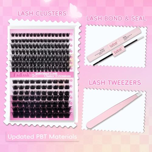 FADLASH 100D+200D 0.07mm D Curl 8-16mm with Bond and Seal and Tweezers Fluffy Cluster Lashes DIY Eyelash Extensions - Image 4