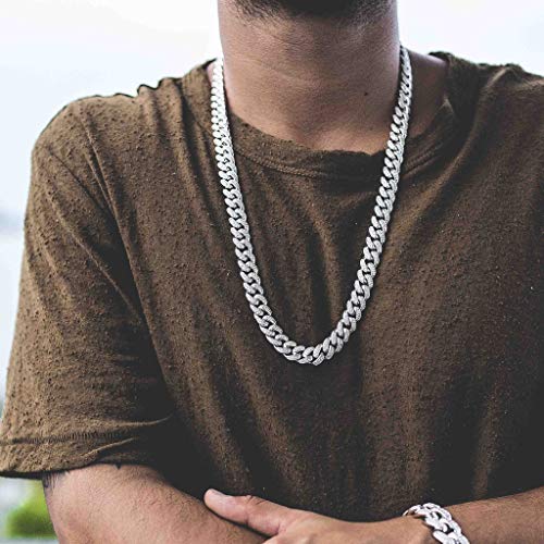 Hip Hop 12mm 10mm Real White Gold/18K Gold/Rose Gold Plated Iced Out Miami Cuban Link Chain Necklace or Bracelet Diamond CZ Choker for Men Women3