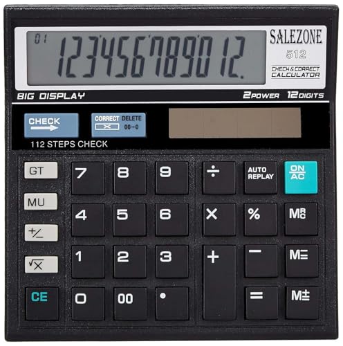 Image of 12 Digit Financial Calculator with 120 Steps Check Function and Special Buttons for Grand Total (Gt), Mark Up (Mu) Check and Correct Function Desktop Calculator (3 Years Warranty), Black