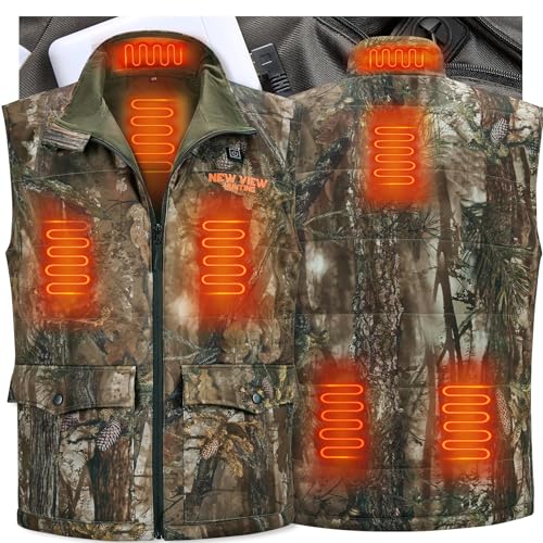NEW VIEW Heated Hunting Vest for Men with 10000mAh Battery Pack, Camo Heated Vest for Hunting, Fishing, Winter, Outdoor