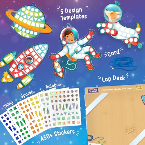Image of Imagimake Mirror Mosaic Space | DIY Return Gift | Craft Kit | Age 3+ | Mirror mosaic art kit: 5 templates & 450+ shiny, sparkly & rainbow foil stickers; peel & stick Space art