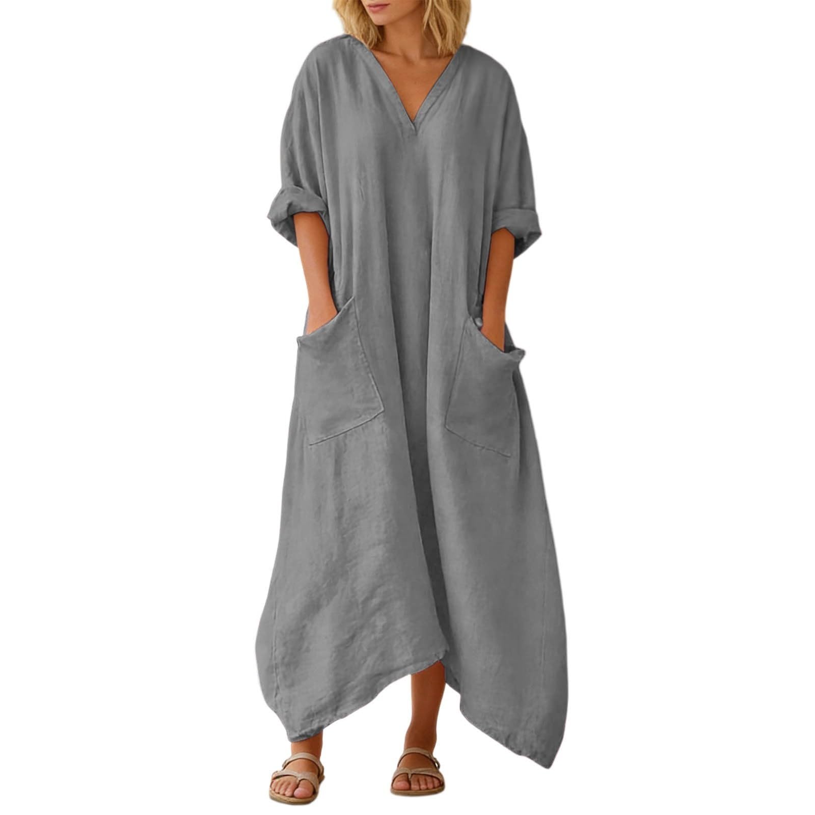 Letnie sukienki damskie letnie sukienki damskie długie wygodne dekolt w serek do domu naturalna lniana fajna sukienka damska elegancka sukienka ze stretchem na zimno