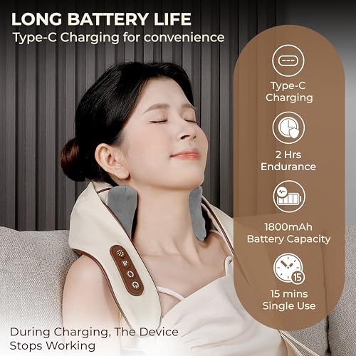 Image of Robustt Neck and Back Massager with Heating Mode, Massager for Body Aches and Pains Relief, Electric Wearable 6D Cervical Neck Massage Machine for Deep Tissue Neck, Back, Waist and Legs - Beige