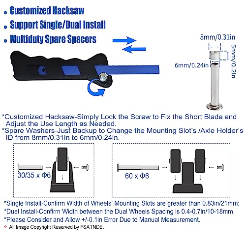 Luggage Suitcase Replacement Wheels Set of 4 PU Bearing Wheels-Install Width 0.8in/21mm with 3 Size Axles and Hacksaw for Trolley Bag Drawbar Box Smooth Rolling Repair(45mm x 18mm)3