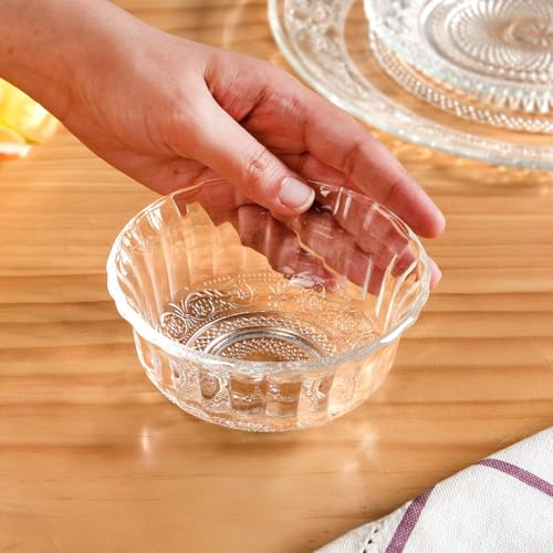 Image of Nestasia Glass Bowls Set of 6 (320ml Each) - Chip Resistant & Toxin Free Snack & Dessert Bowls with Gift Box | Vintage Style Transparent Katori for Kitchen & Dinner - Perfect for Gifting