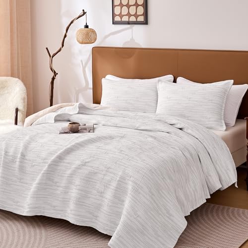 SLEEP ZONE Queen Qulit Set, Uneven Stripe Lightweight Jacquard Coverlets
