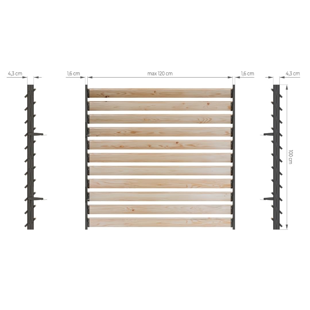 Prestige Ostaszewska ShutterPRO - système de supports en acier galvanisé pour 11 lames orientables | 100 cm | Anthracite | Kit sans lames pour brise-vue de terrasse, pergola et balcon