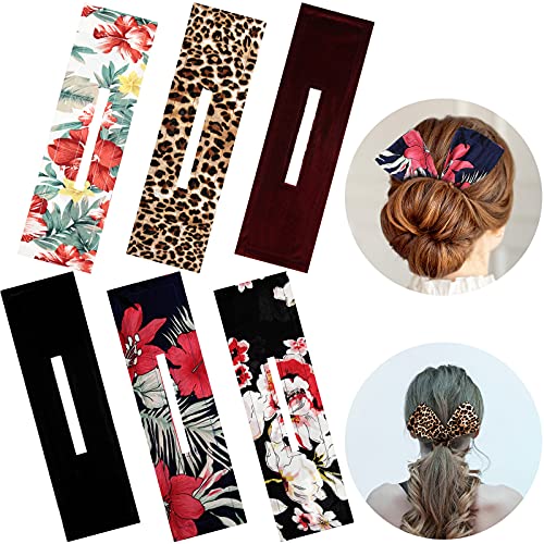 6 Pieces Deft Bun Maker Magic Donut Hair Bun Maker French Hairstyle Twist Bun Summer Headband Print Hairpin Flexible Hair Twist Maker Multi Color Hair Bun Tool for Women Ballet Buns Hair Styling