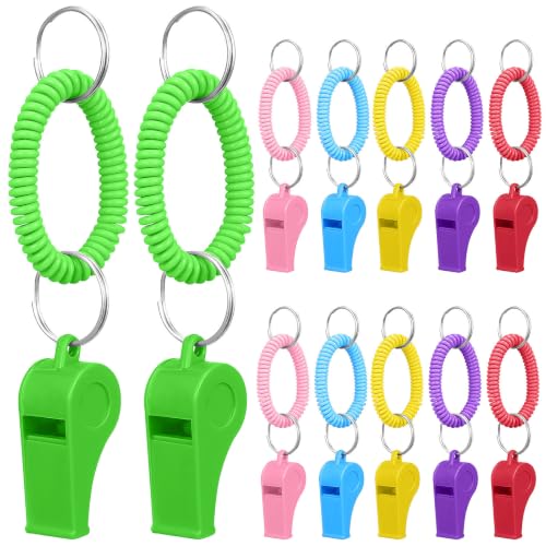 12 silbatos deportivos plásticos multicolor con llavero miniatura 1