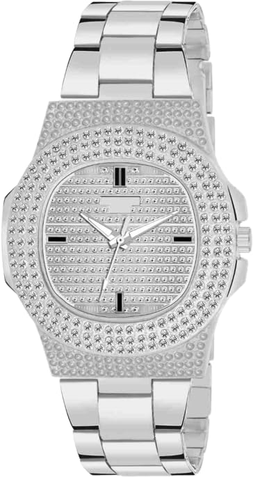 GenericAnalog Dial Diamond Chain Chrono Trendy Unisex Silver Watch