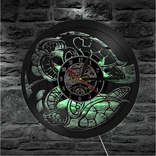 Horloge Murale LED Tortue de Mer Vinyle Déco Plage Salon Lumineuse