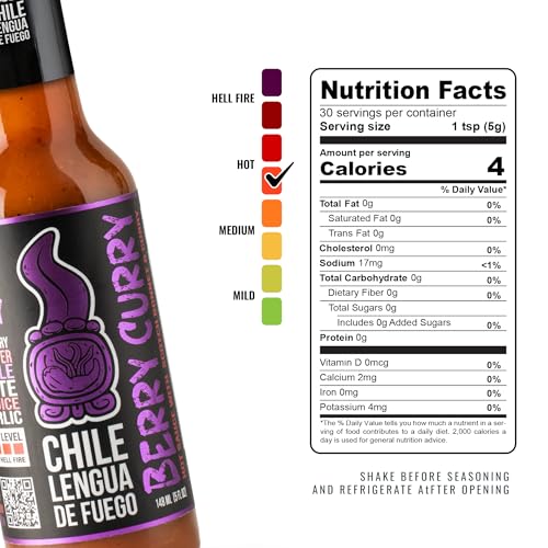 Image of Chile Lengua de Fuego Berry Curry - Mango, Berry & Thai Curry Hot Sauce, Sweet Heat, Medium, 5 oz Bottle (Pack of 2)