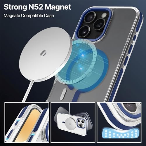 Image of eller sante Apex Magpro Back Cover Case for iPhone 16 Pro Max Scratch Resistant Camera Screen Protector TPU Shockproof 10ft Drop Protection Support Mag-Safe Wireless Charging- Blue