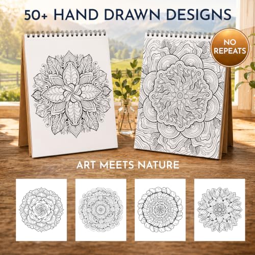 Image of Mandala Coloring Book for Adults - Spiral Bound, 50 Unique Designs, 180 GSM