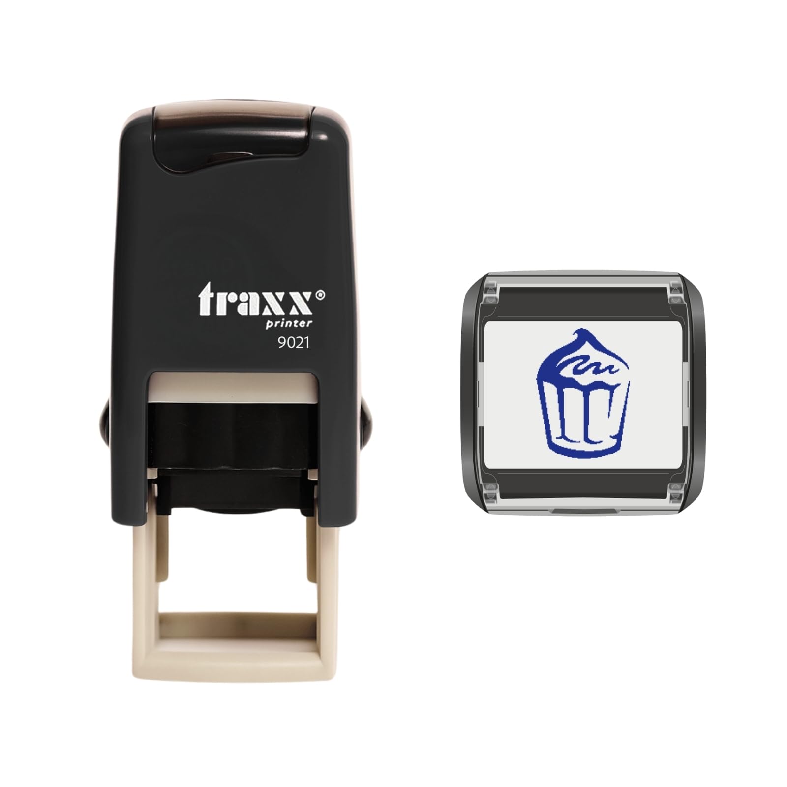 Traxx 9021 Loyalty Card Self Inking Rubber Stamp *A Blue Cup Cake Design*