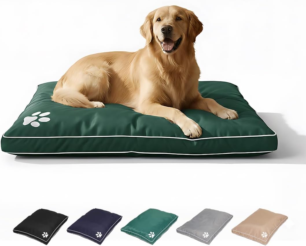 S ONE DISCOUNTS LIMITED Dog Beds Cushion Waterproof Heavy Duty Cover Hardwearing Puppy Pet Cushion Tough Mattress Large (58cm x 80cm x 5cm) And Extra Large (78cm x 120cm x 6cm) (Green, XL)