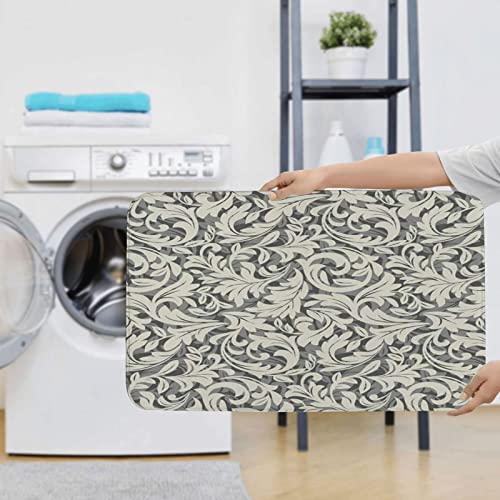 Badezimmermatten-Sets 3-teilige rutschfeste Badematten,Blätter Silber Viktorianisches Blumenmuster Barock Damast… – Bild 4