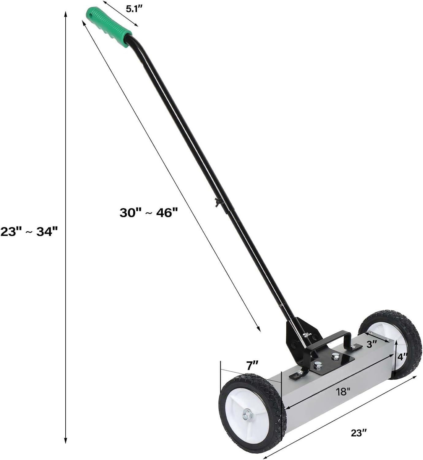 LEADZM 18-Inch Rolling Magnetic Pick-Up Sweeper with Wheels, with Quick Release Latch and Adjustable Long Handle, for Nails Needles Screws Collection, Great for Yard Grass Carpet and Concrete Floor