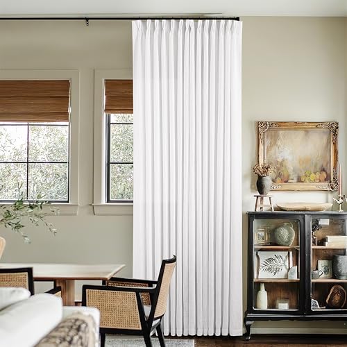 Image of Custom Pinch Pleated 105 Inch Curtains 2 Panels Set for Windows White Linen Blend Curtains Pinch Pleat Back Tab Privacy Light Filtering Boho Drape with Hooks and Rings for Living Room Bedroom