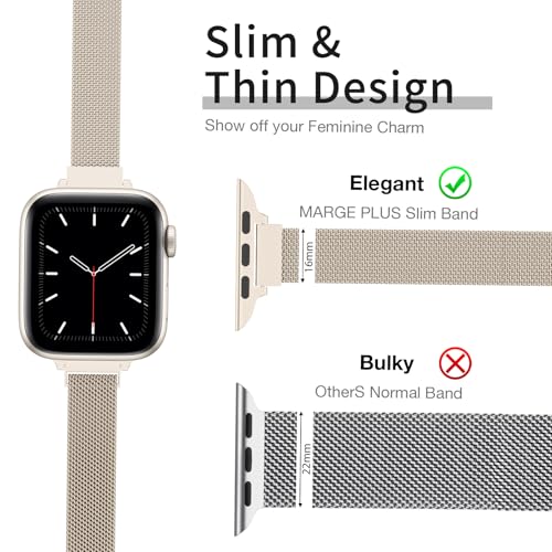 MARGE PLUS Slim Milanese Loop Compatible with Apple Watch Band for women 41mm 40mm 38mm 42mm 46mm 45mm 44mm, Stainless Steel Magnetic Mesh Strap work on iWatch Series 11 10 9 8 7 6 5 4 3 & SE 3 2 1 - Thumbnail 2
