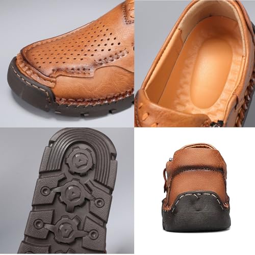 Men’s Breathable Leather Loafers with Easy Zip – Wide Toe, Arch Support, Waterproof, Non-Slip Comfort for Everyday & Travel Leather Driving Shoes for Men3